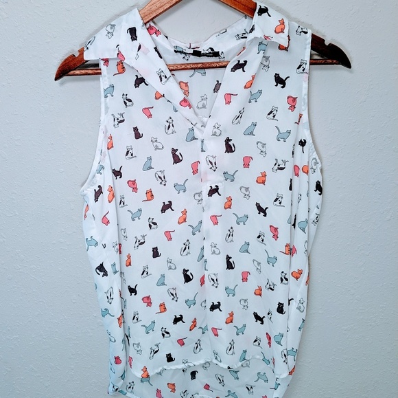 one clothing Tops - CATS! white blouse with colorful cats